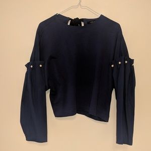Dark blue cropped long sleeve with pearls